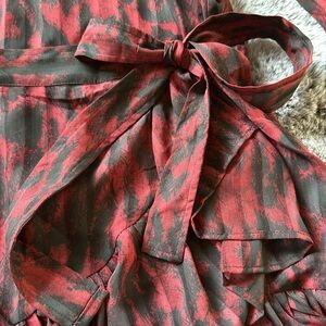 Religion clothing we live in black red faux wrap statement sleeve tie dress sz S